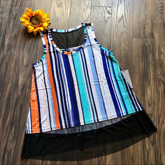 ❌SOLD❌🦋B2G1🦋NWT J Lo Mesh Hem Striped Tank MED - Picture 3 of 8